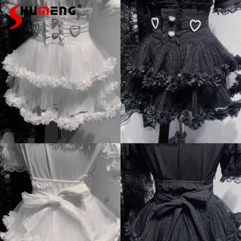 

Summer Lolita Ballet Style High Waist White Skirt Women's Japanese Rojita Mine Series Slimming Sweet Cute Short Mini Skirts Girl