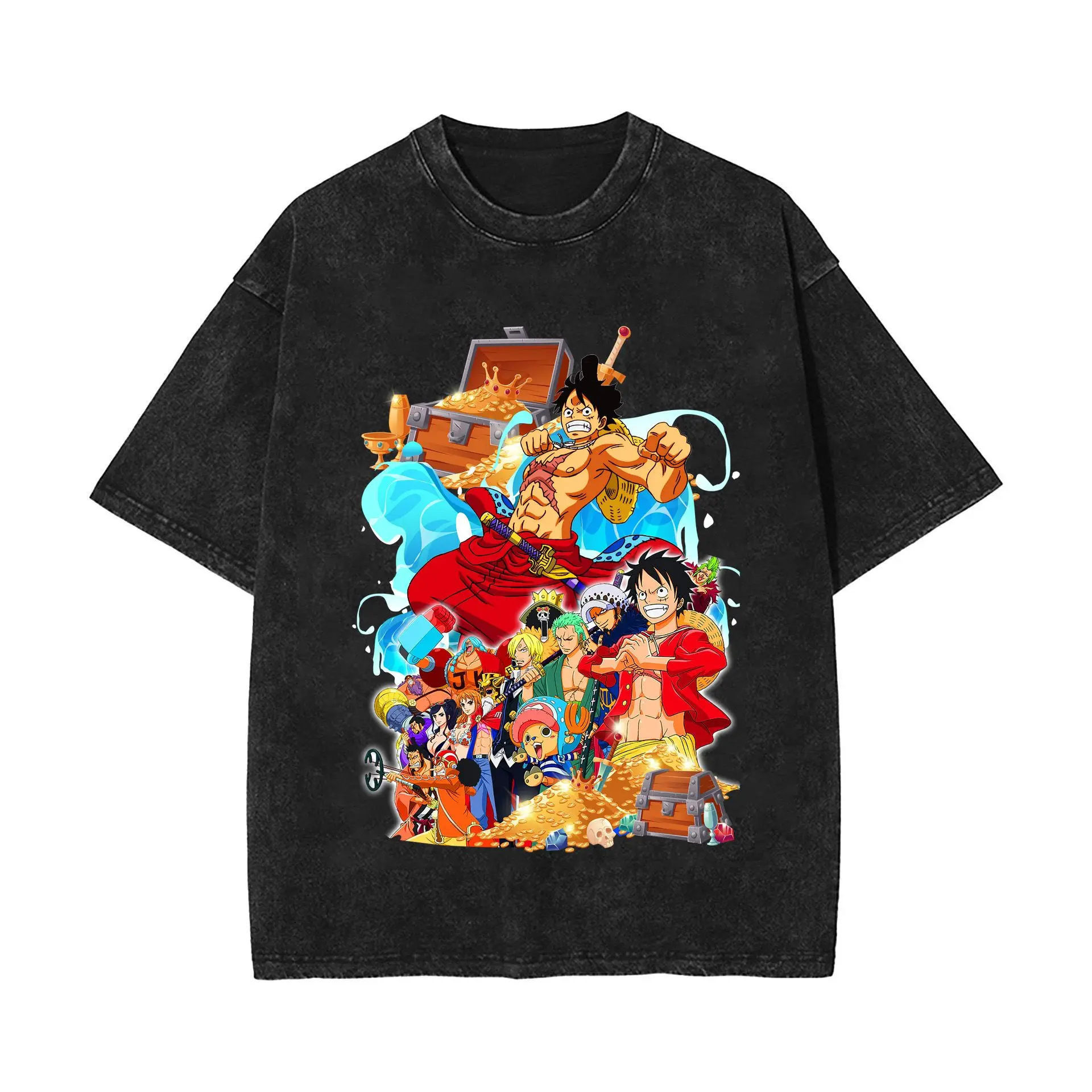 

Футболка с принтом персонажей аниме One Piece для мужчин, летняя, 2026, хлопковая, повседневная, уличная одежда, Y2K, унисекс