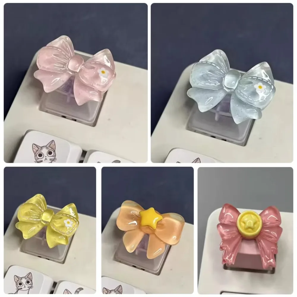 Cartoon Pink Bow Flower Mechanical Keyboard Keycap for Cherry MX Switch ESC Key Translucent Kawaii Desk Setup Hobby Collectible
