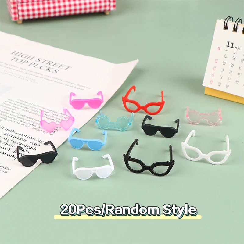 【F】20Pcs Random Dollhouse Miniature Colourful Glasses Doll Eyewear Eyeglasses Doll Cool Decor Toy Accessories