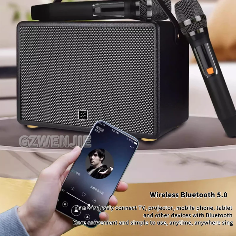Karaoke Bluetooth Speaker Portable Home Cute Mini Wireless Subwoofer Audio 2 Microphone Boombox K Song Family Singing Machine