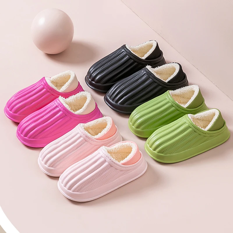 New Winter Waterproof Soft Sole Ladies' Plush Slippers For Women Wrap Heel Antiskid Non-Slip Warm Home Casual Cotton Shoes