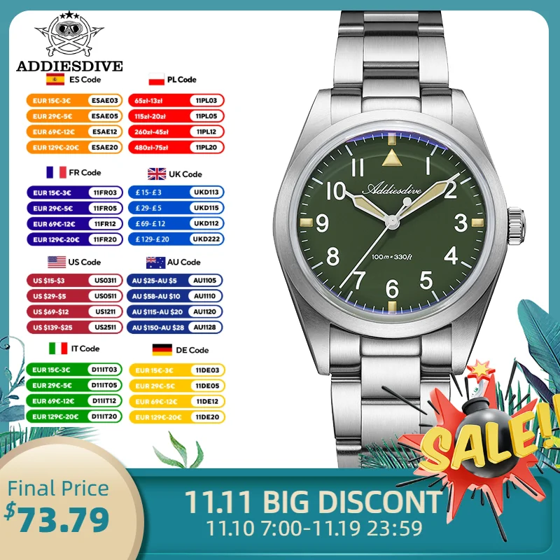 

ADDIESDIVE New Watches for Men Titanium Alloy Bubble Glass VH31 Scanning Quartz Watch Luminous Waterproof Sports Men's Watch