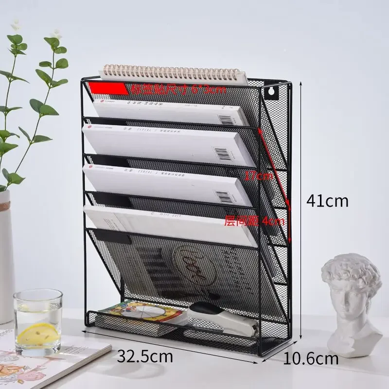 Wall Mounted Multi-Function File Shelf Metal Five-Layer Folder Storage Box On Wall Office Supplies Bookshelf Magazine Stand