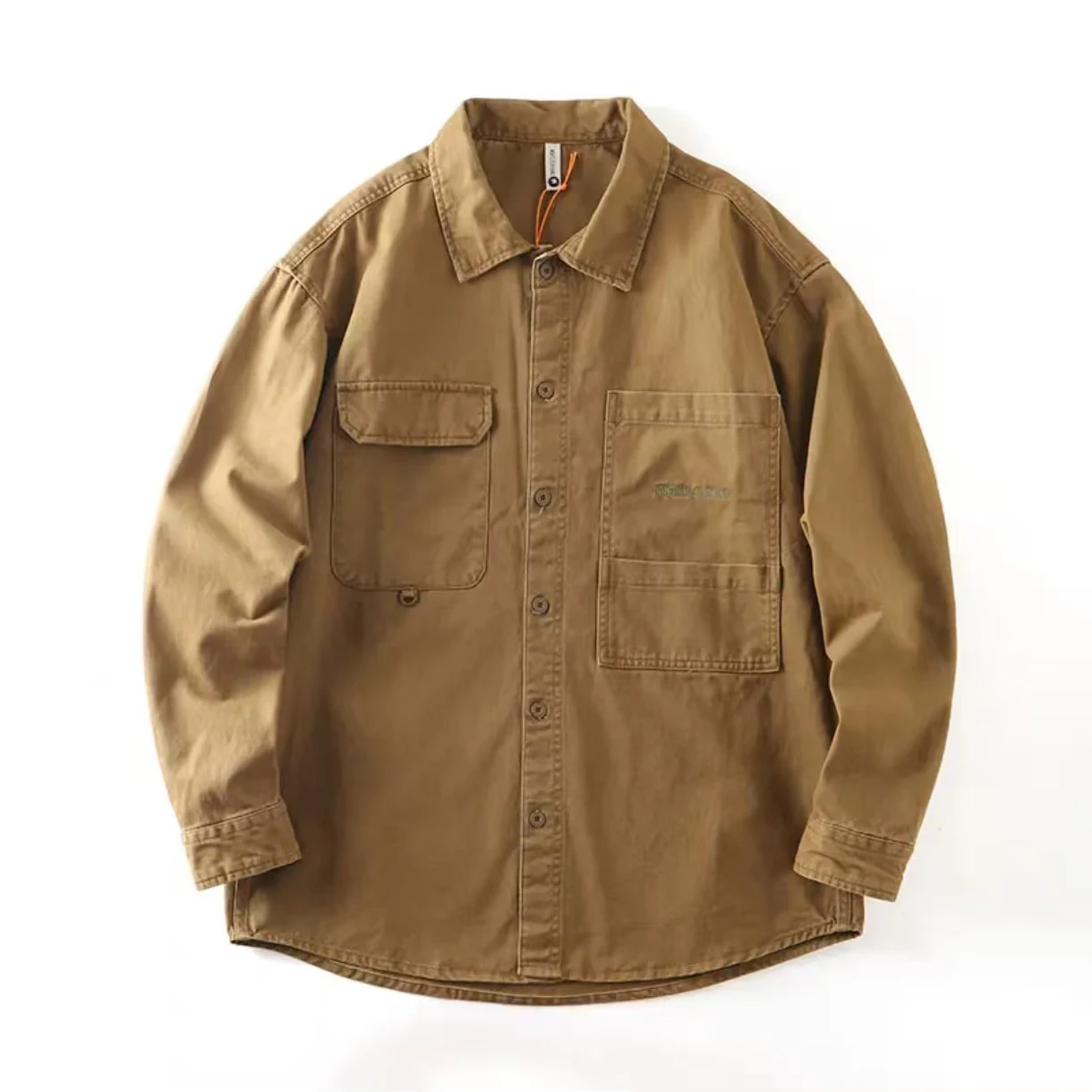 Camisa americana vintage pesada 100% algodão – jaqueta unissex de manga comprida com ajuste relaxado e estilo utilitário retrô