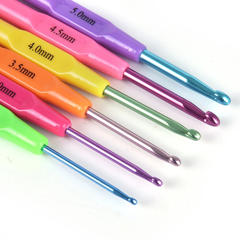 6pcs/set Multifunctional Plastic Handle Aluminum Crochet Hooks Knit Needle