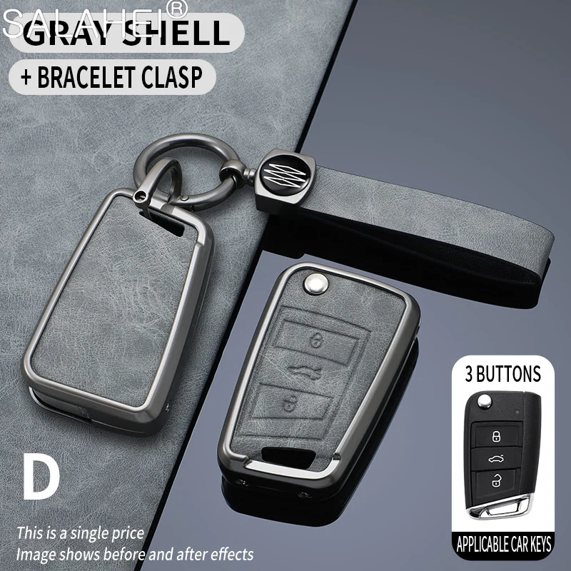 Zinc Alloy Car Remote Key Case Cover for VW Golf 7 MK7 3 Buttons Flip Folding Remote Key Fob for Seat for Skoda Car Accessories