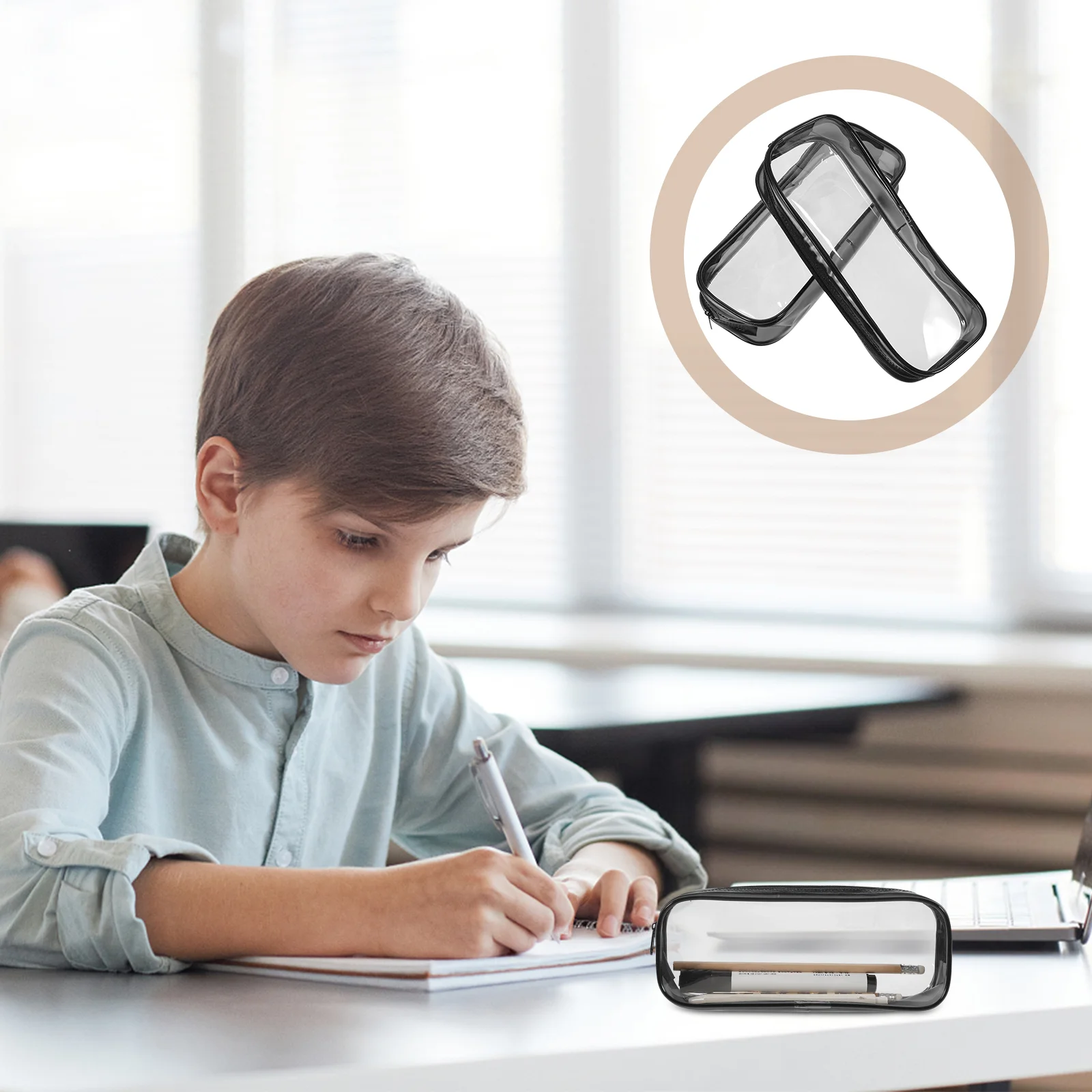 2 Pcs Transparent Pencil Case Portable Container Practical Stationery Bag Zipper Tight Suture Clear Small Pvc Makeup