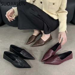 SUOJIALUN Autumn Women Pumps Shoes Fashion Pointed Toe Slip On Ladies Elegnat Boat Shoes Thin Low Heel Outdoor Office Lady Shoes