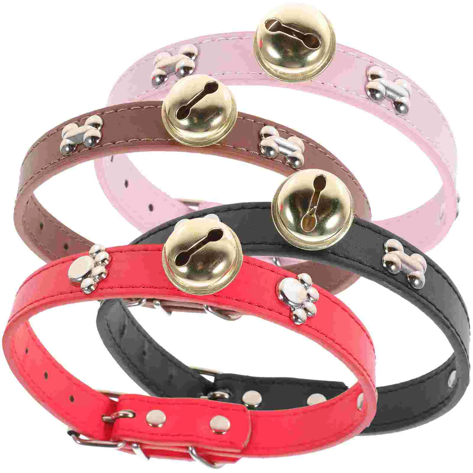 4 Pcs Goat Collar with Bell Husbandry Supplies Adjustable The Dog Animal Anti-lost Cow Red Sheep Horse Halter Collars Pu Black