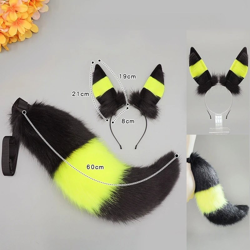 Game Anime Umbreon Cosplay Adult Unisex Ears Headband Furry Anthropomorphic Headdress Plush Tail Headwear Halloween Cute Props view 2