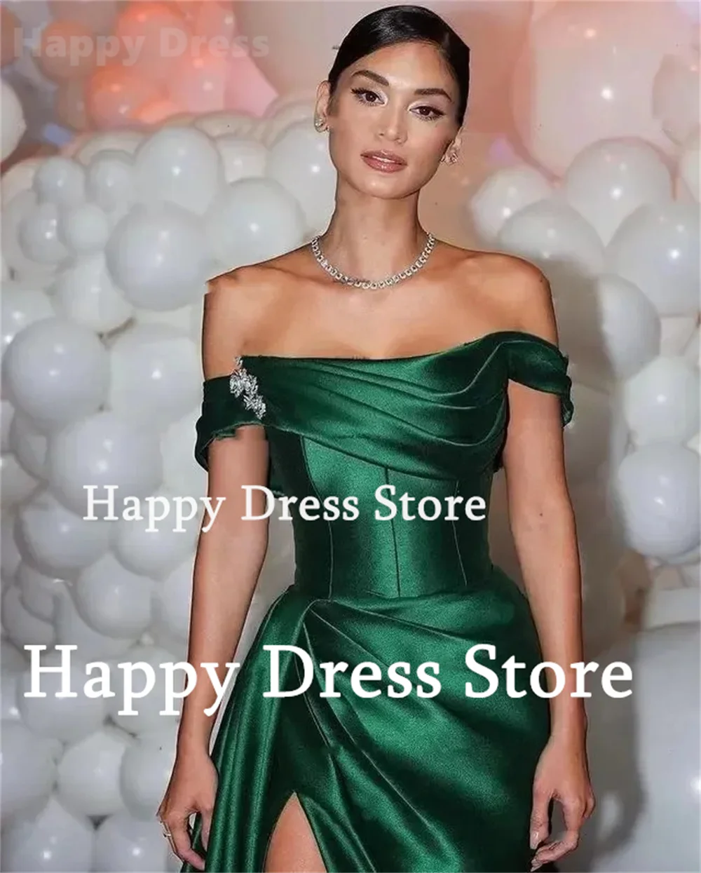 Elegant Formal Dress Evening Dress Green Boat Neck Appliques Floor-Length Mermaid Satin Wedding Party Dress New Reception Gown