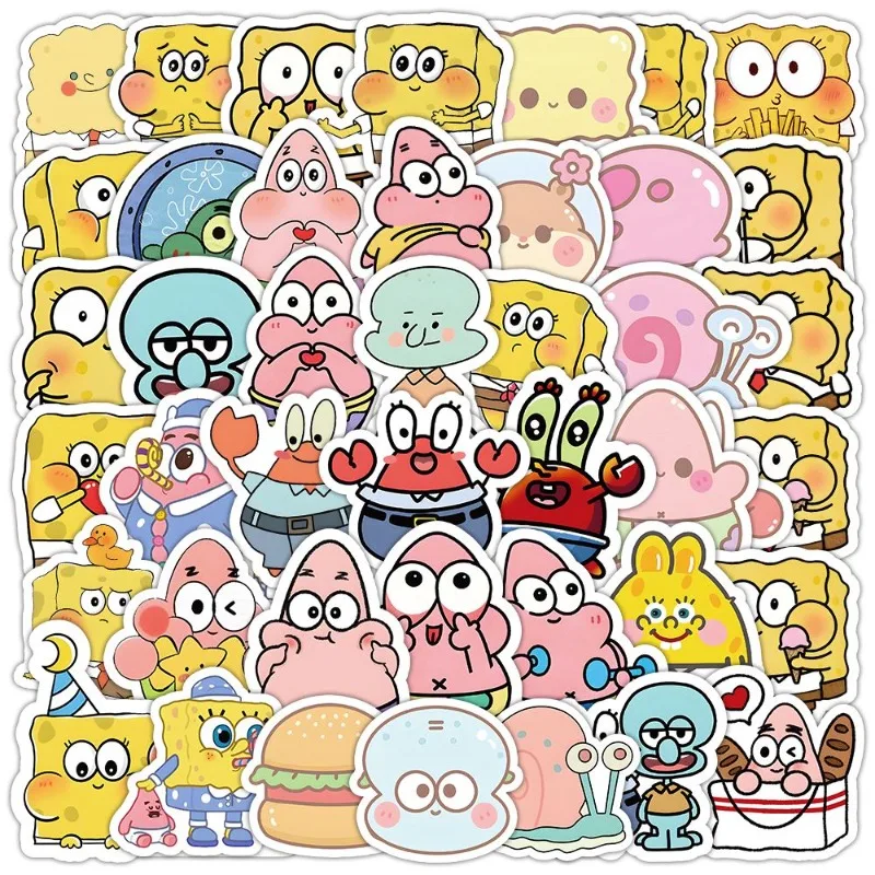 68PCS SpongeBob SquarePants Stickers Cute Q Version Patrick Star Cartoon Mobile Phone Case Water Cup Guitar Stickers Wholesale