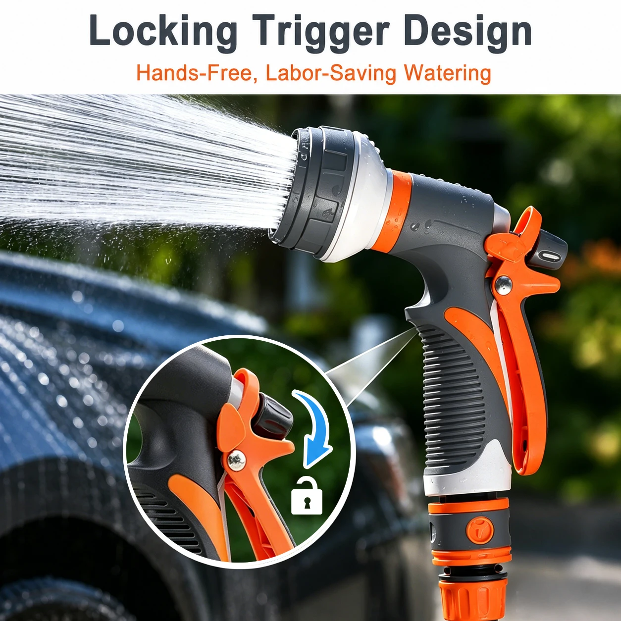 Garden Hose Nozzle, Pressure Water Spray Gun, 8 Spray Patterns, Car Wash Adjustable Hose Sprayer, for Vehicle Wash, Patio Cleani view 3