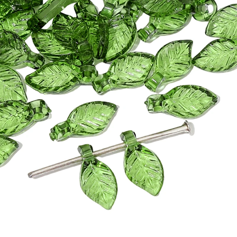Mini-Blatt-Acrylperlen (hellgrün und dunkelgrün) | Von der Natur inspirierte DIY-Schmucksets für Halskette/Armband/Ohrringe, 50 Stück/Packung