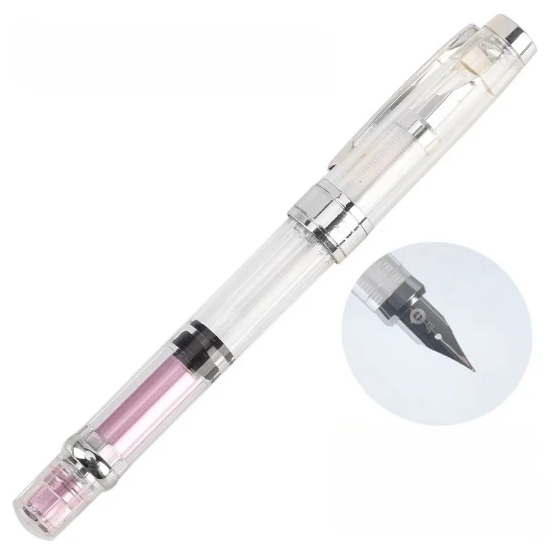 New Wingsung 3008 Transparent Piston Large Capacity Fountain Pen Rotating Ink Absorption New Student Calligraphy Practice Statio