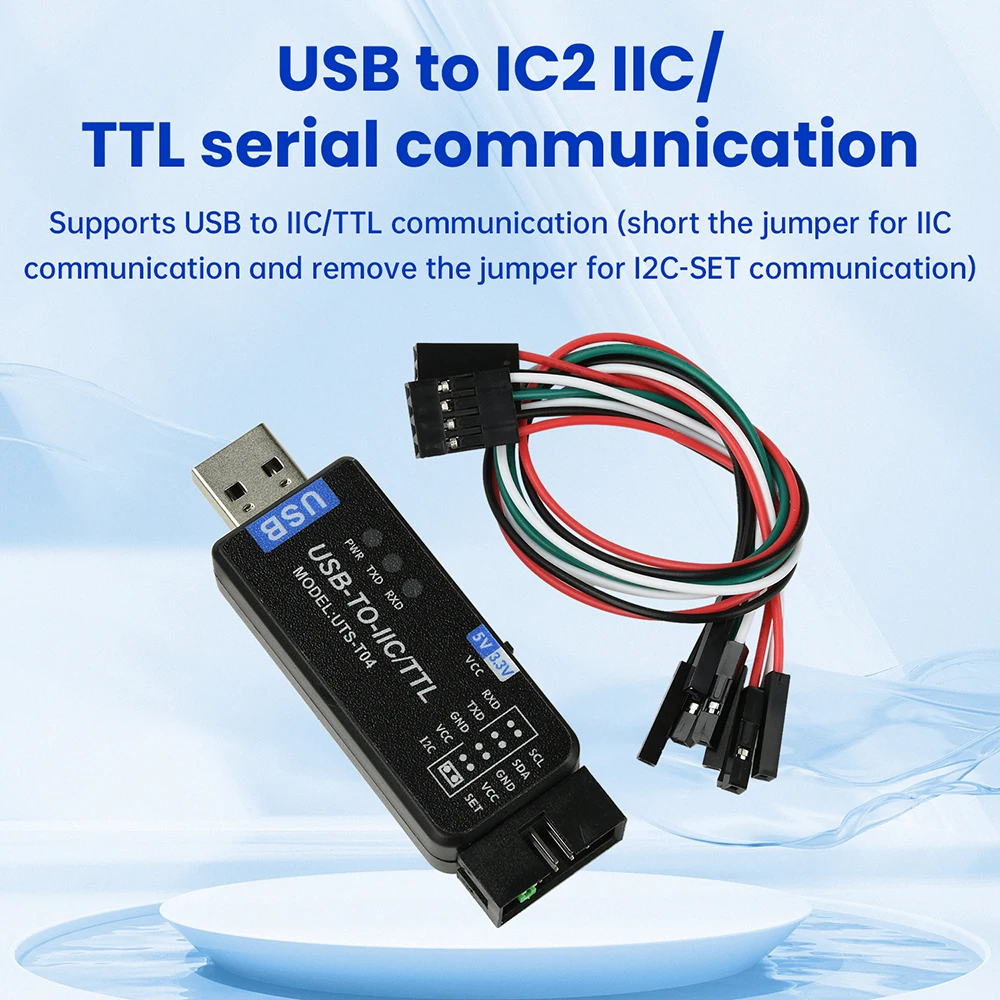 USB to IC2 IIC/TTL Serial Port UART 2-in-1 Communication Module CH341T Serial Port Flashing Downloader With 2 4P DuPont Cables