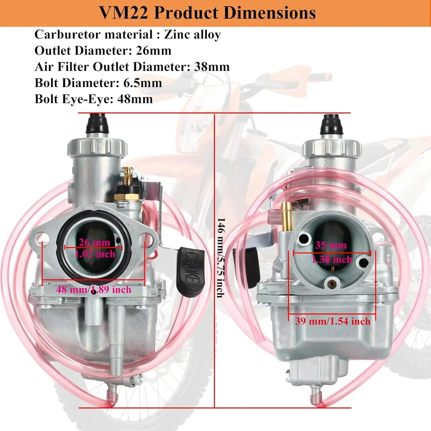 VM22 26mm Carb with Air Filter Intake Pipe Compatible with CRF70 SSR 150cc 212cc Enduro Bike Go Kart Pit Bike ATV Motorcycle 2