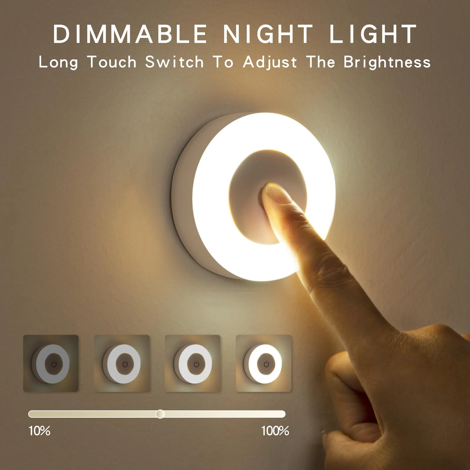 Dimmable LED Night Lights Touch Countol USB Rechargeable Wireless Closet Light Lamp for Bedroom Kitchen Cabinet Wardrobe Stairs