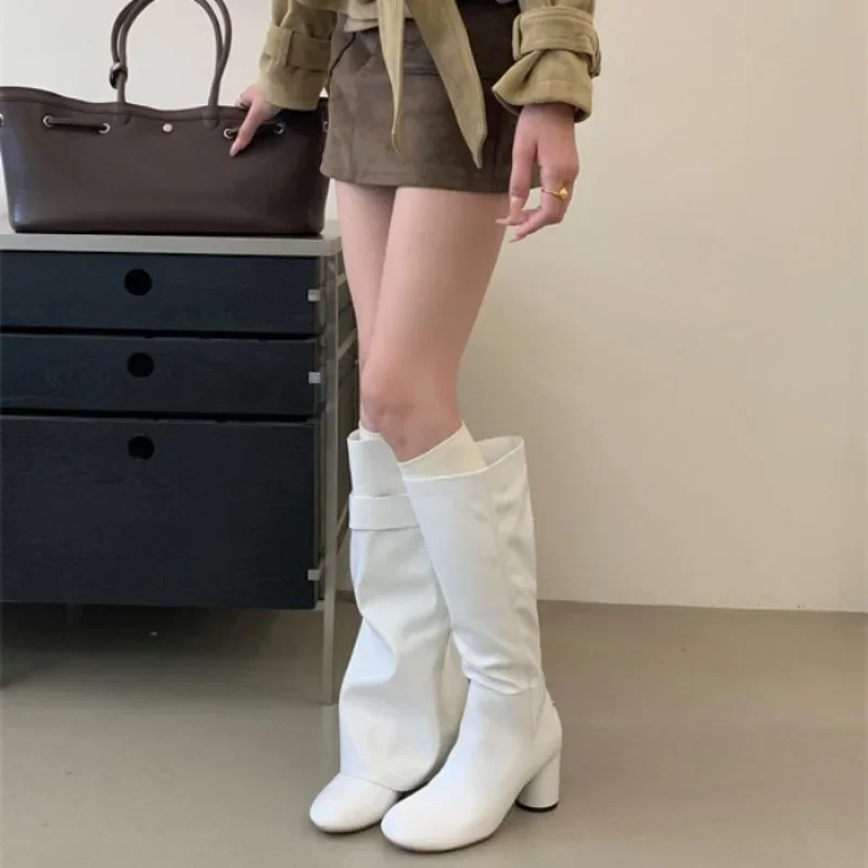 Eilyken Winter Design Detachable Splicing Buckle Strap Women Knee-High Boots Fashion Round Toe High Heels Shoes