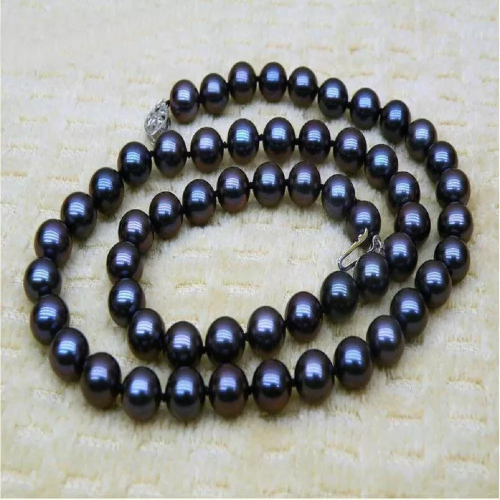 Amazing AAA+7-8mm True Natural Tahitian Black Pearl Necklace 18/36inch 14k Gold