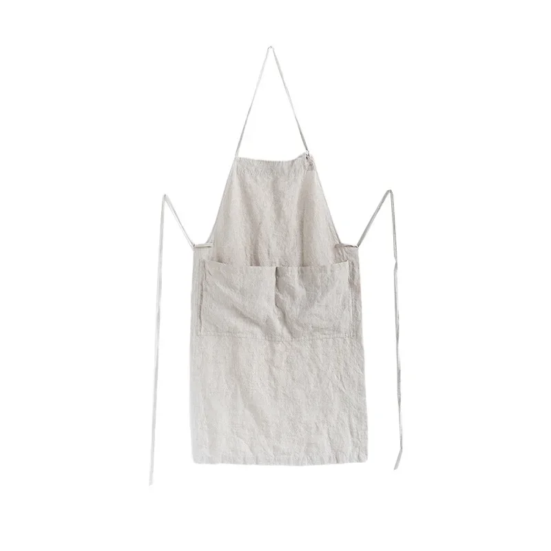

100% pure Linen Apron Plain-colored Ceramic Art Apron Simple Sleeveless Home Anti-slip Dress Flower Coffee Shop Baking Pinafore
