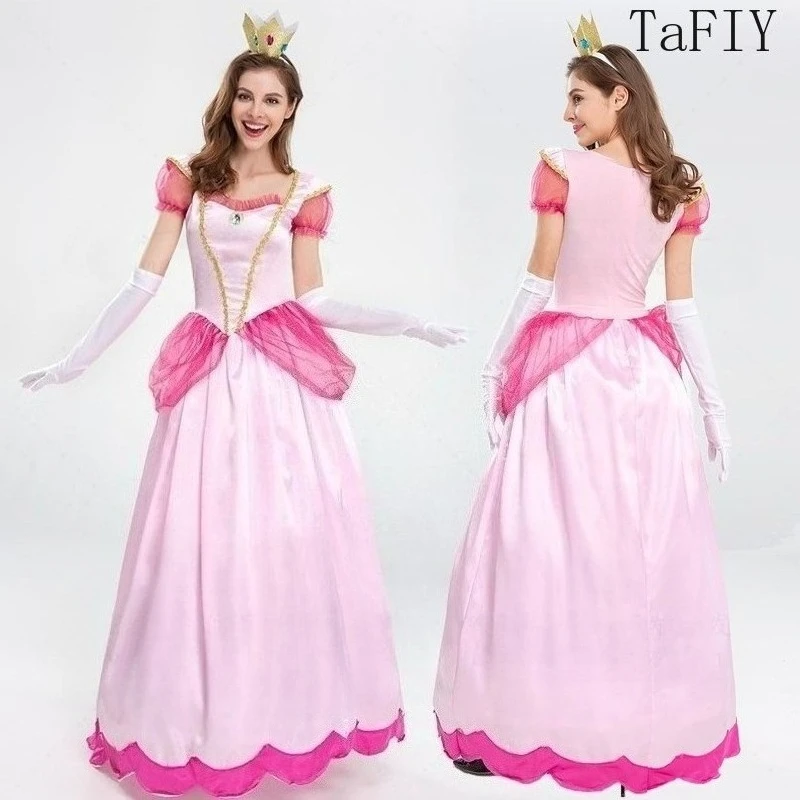 ピーチ姫コスプレ衣装ハロウィンフェスティバル舞台公演衣装パーティー女王ドレスおとぎ話プリンセスドレスピン
