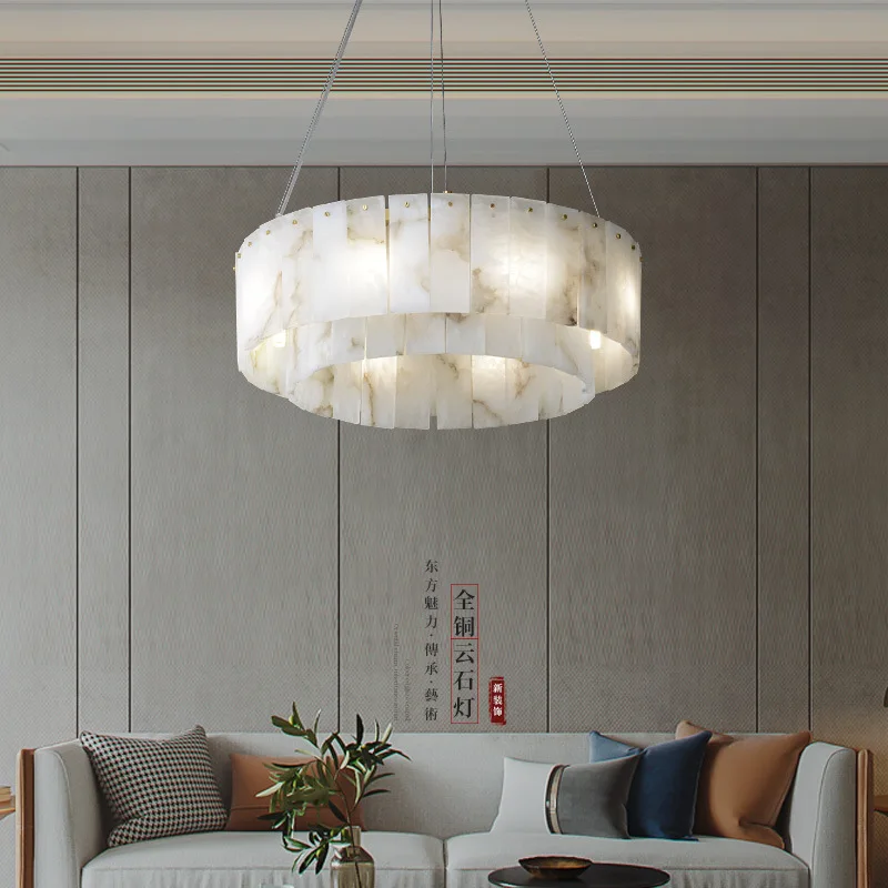 Postmodern LED Natural Marble Pendant Light Home Decor Elegant Suspension Luminaire Lustre Living Room Villa Chandelier