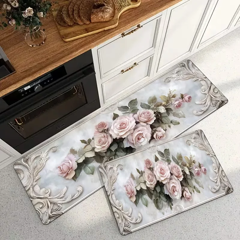 Floral Soft and Comfortable Kitchen Mat for Doorways, Kitchens, Dining Rooms, Bedrooms Floral Floor Mats, Kitchen Rug