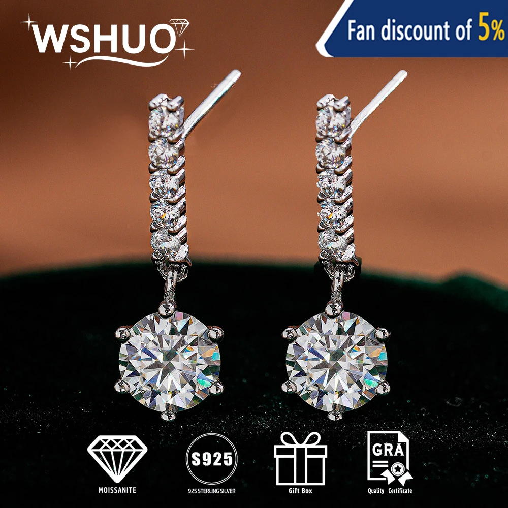 

WSHUO 2CT D VVS1 Moissanite Diamond Earrings for Women, 100% S925 Sterling Silver Wedding Fashion White Gold Stud Jewelry GRA