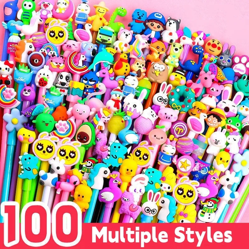 cute cartoon gel ink pen educacao material de escritorio premio escolar presente do estudante menina divertida aleatoriamente 05 38 mm 10 20 50 100 pcs 01