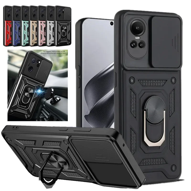 Armor Case For OPPO Reno 10 5G Reno10 Pro Reno 8T 7 6 5 4 Lite Cover Lens Protection With Ring Magnetic Holder Coque Fundas