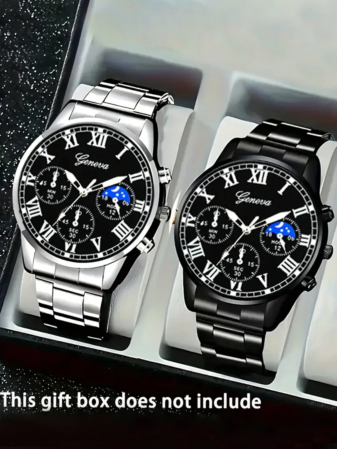 Reloj de cuarzo informal para hombre, con correa de acero, a la moda, Geneva, 2 uds.