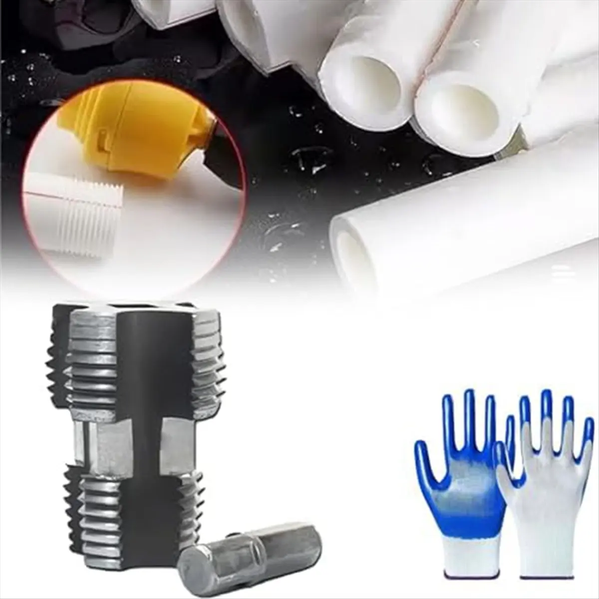 

AB08 Electric Drill Compatible PVC Pipe Threader Kit with Various Die Sizes, PVC Thread Maker Tool for Electric Drill