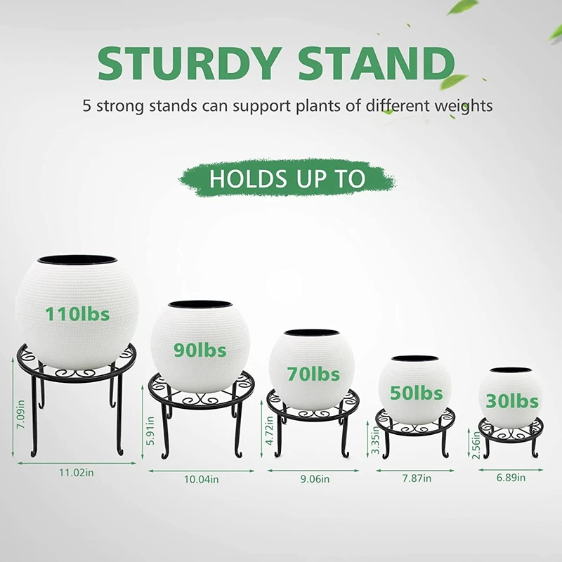 頑丈な植木鉢スタンド、屋外および屋内植物用の防錆スタンド、複数の植物、5パック