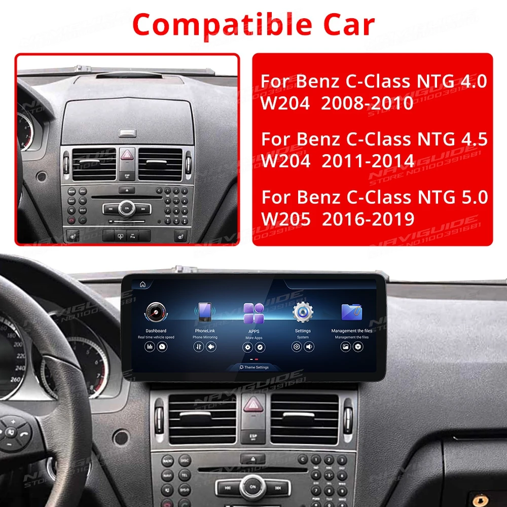 NAVIGUIDE Android14 For Mercedes C Class W204 NTG 4.0 Wireless Carplay Android Auto Intelligent Car Navigation Multimedia Player