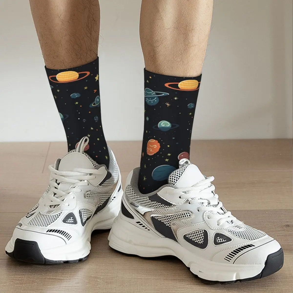 Space The Final Pattern Planets Happy Men\'s Socks Vintage The Stars Hip Hop Crazy Crew Sock Gift Pattern Printed