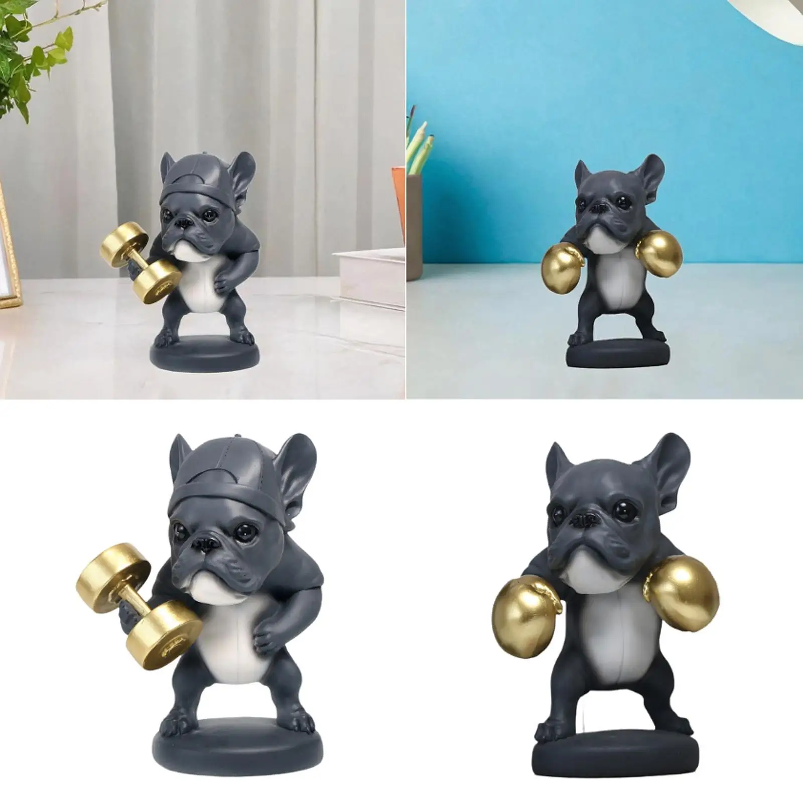 Fitness Dog Statue Resin Ornament Realistic Creative Animal Sculpture Desktop Decoration for Table Living Room Indoor Walkway