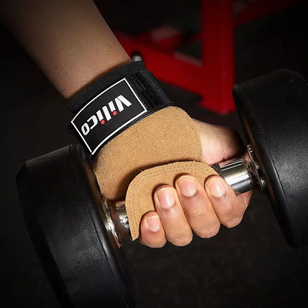 

1 Pair Raised Anti-slip Cowhide Gym Gloves Adjustable Leather Fitness Lifting Straps Durable Wear-resistant