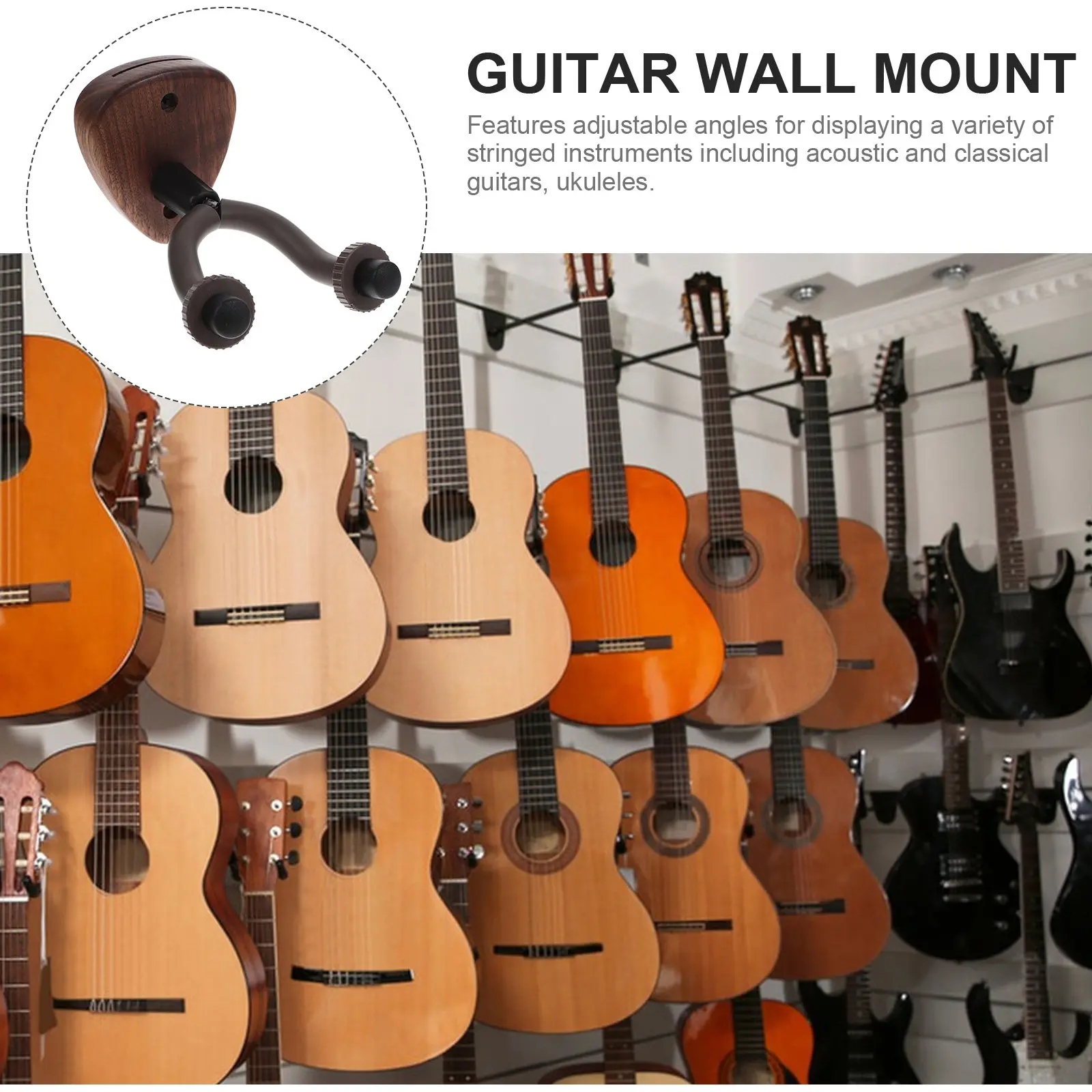 Heavy Duty Guitar Wall Mount Hook for Acoustic Classical Guitar Ukulele Adjustable Angle Sturdy Solid Wood Metal Wall Hanger
