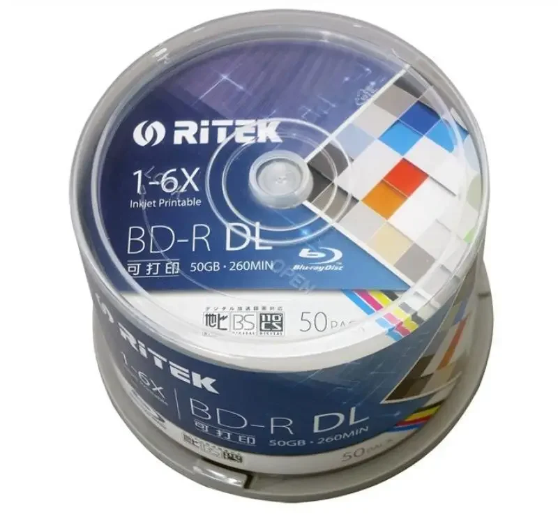 Ritek 50 Pack/one box A+ quality Blank White Surface Printable Blu Ray DL 1-6x Dual Layer 50GB BD DL Disc Spindle box