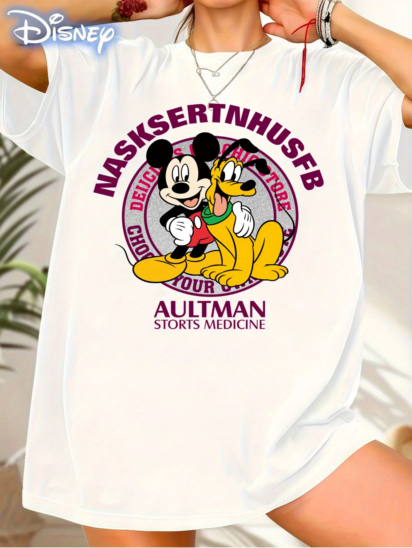 เสื้อยืดลายกราฟิกดิสนีย์เวิลด์มิกกี้&มินนี่สำหรับผู้หญิง 100% - เสื้อยืดน่ารักสำหรับฤดูใบไม้ผลิ/ฤดูร้อน ซักด้วยเครื่องได้ คอกลม สไตล์ลำลอง