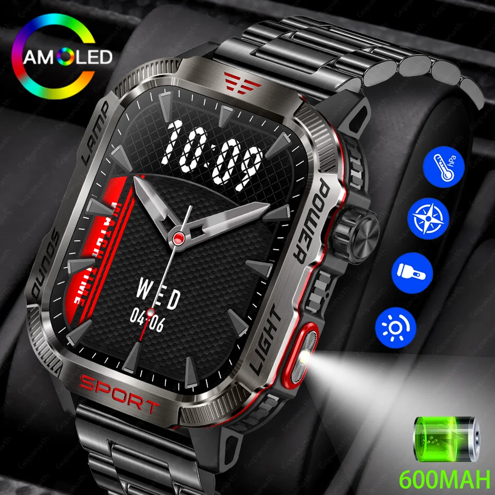 Outdoor Sports Compass SmartWatch Men Currency Detection Light Flashlight 600mAh Battery Waterproof Bluetooth Call Smart Watch