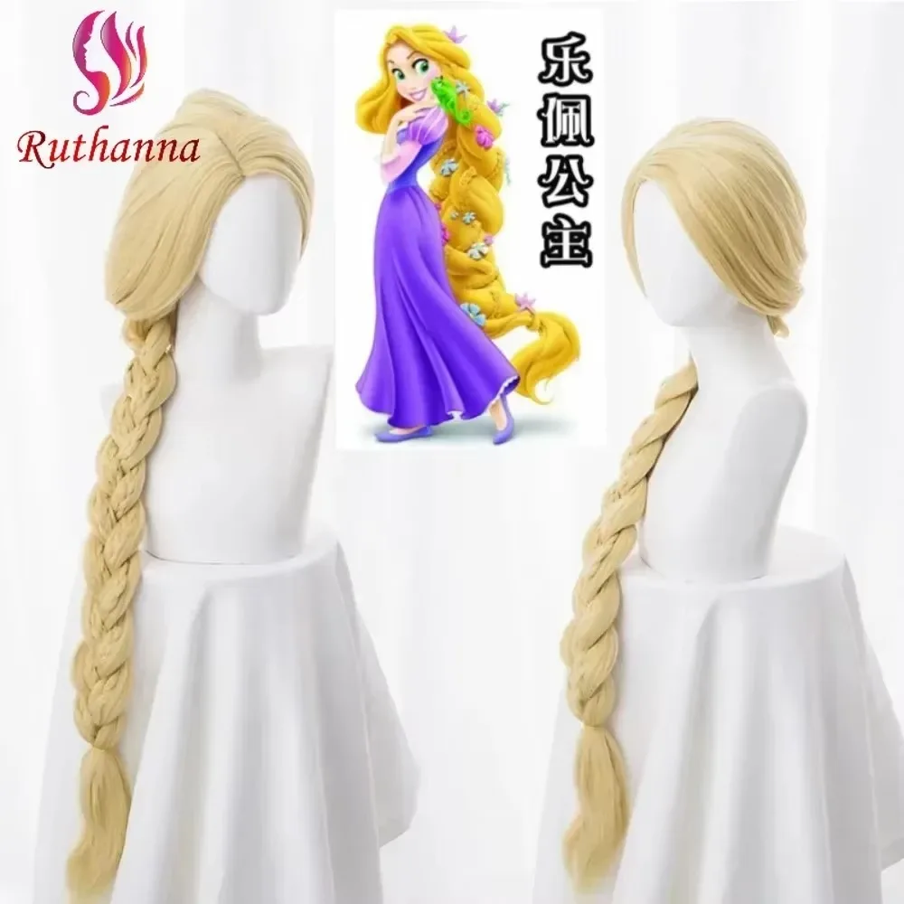 Rapunzel Cosplay Wig Synthetic Golden Yellow Long Braided Wig 40 Inch Heat Resistant Fiber Cos Princess Wig Halloween Party