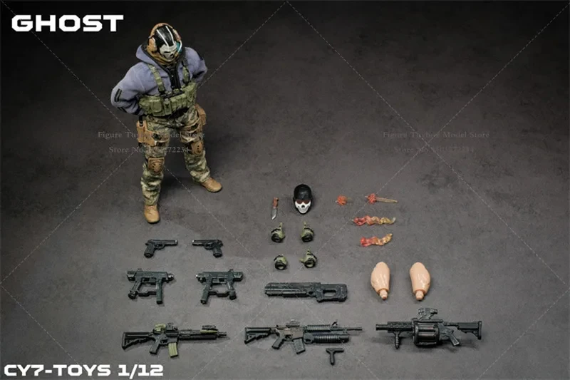 CY7-TOYS 1/12 Da Collezione Fantasma Panno Militare Action Figure Statico Pistola Fucile Ornamento 6 "Set Completo Uomo Soldato Modello Regalo