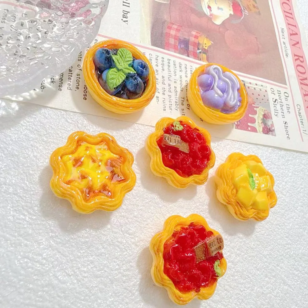 10/100pcs 3D Simulation Cute Egg Tart Resin Cabochons Fake Food DIY Scrapbook Craft Miniature Charms Dollhouse Accessories