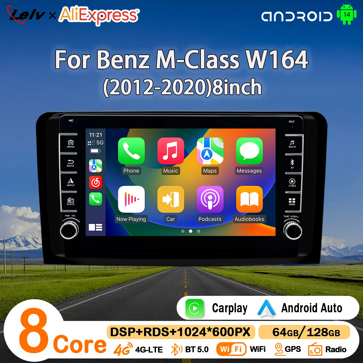 LELV''For Benz M-Class W164(2012-2020)8inchCar Radio Android 14 Wireless Carplay Multimedia Video Player GPS Navigation