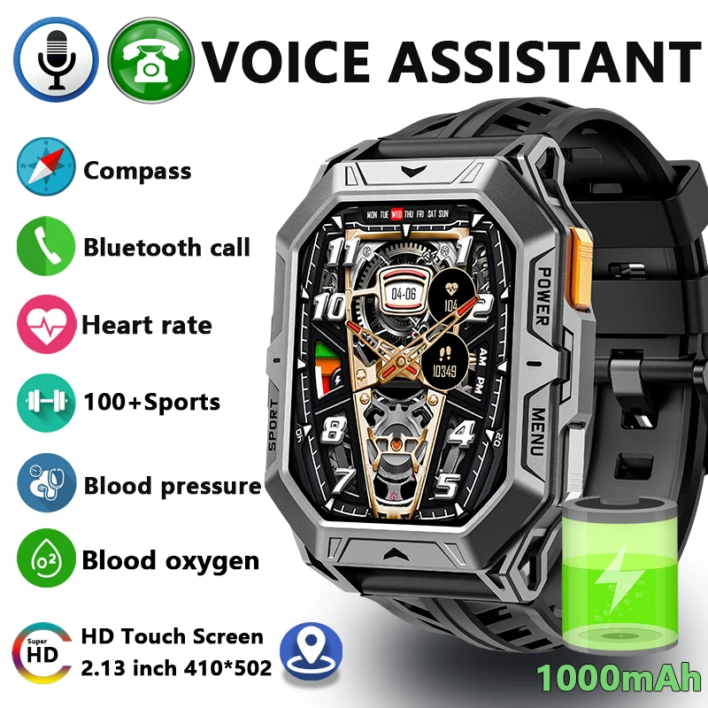 

2025 NEW 2.13 Inch AMOLED Men Smart Watch 1000mAh Super Endurance Waterproof Compass Heart Rate Bluetooth Call Sport Smart Watch