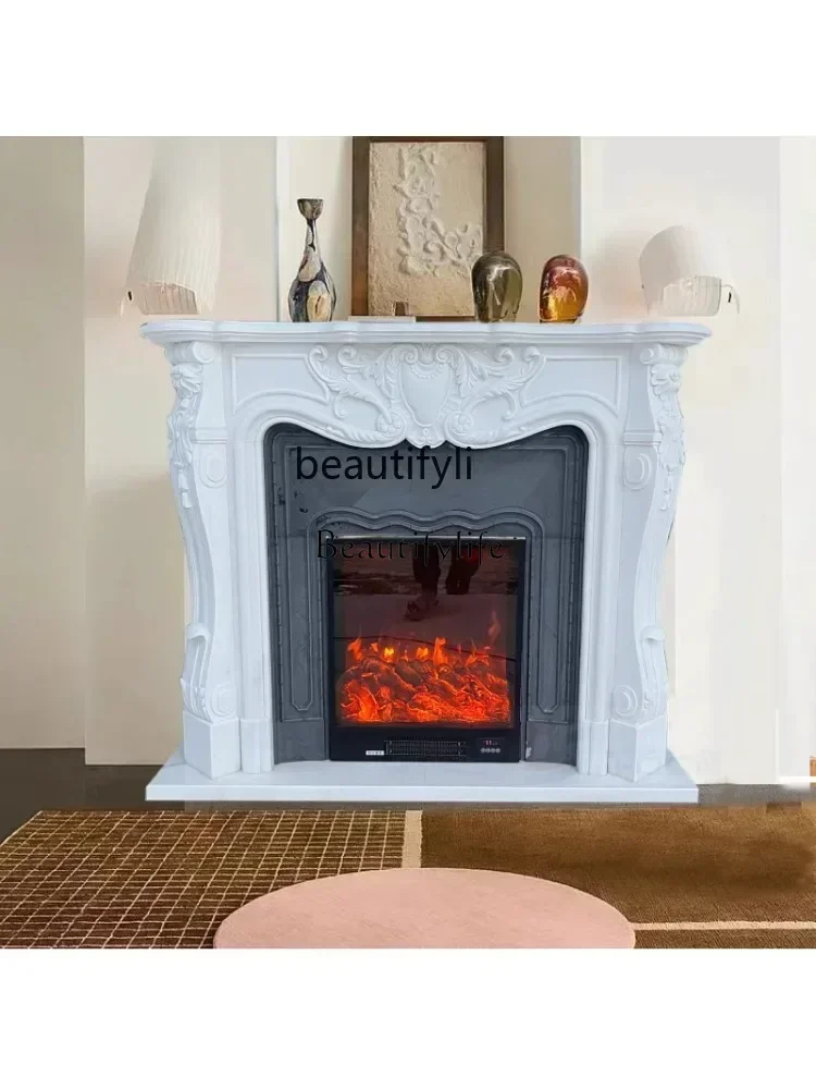 FG10Marble fireplace white marble European stone carving retro interior entrance decorative cabinet ornament stone fireplace