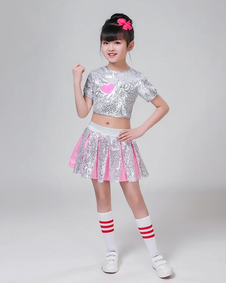 Vêtements de danse de salon à paillettes pour filles, vêtements de sport pour enfants, costume de jazz hip hop, blanc, moderne, 3 pièces